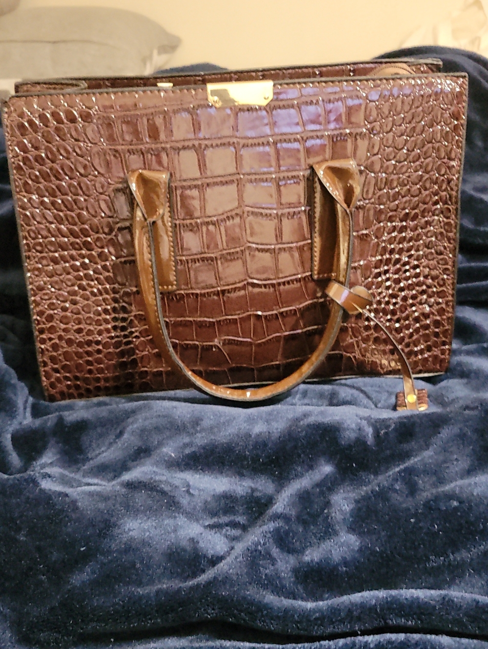 Brown Croc-Embossed Leather Tote Bag - Women